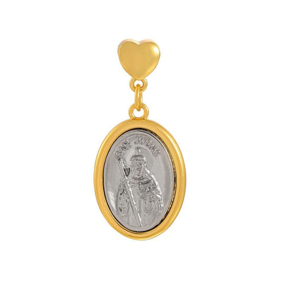 Bild von 1 Stück Messing Religiös Anhänger Großhandel 18K Vergoldet & Platin Plattiert Oval Tod Mixefarbe 3.6cm x 1.8cm