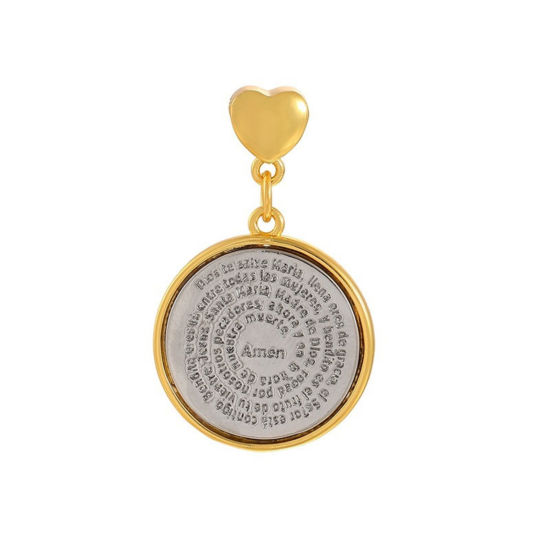 Bild von 1 Stück Messing Religiös Anhänger Großhandel 18K Vergoldet & Platin Plattiert Rund Mixefarbe 3.6cm x 2.2cm