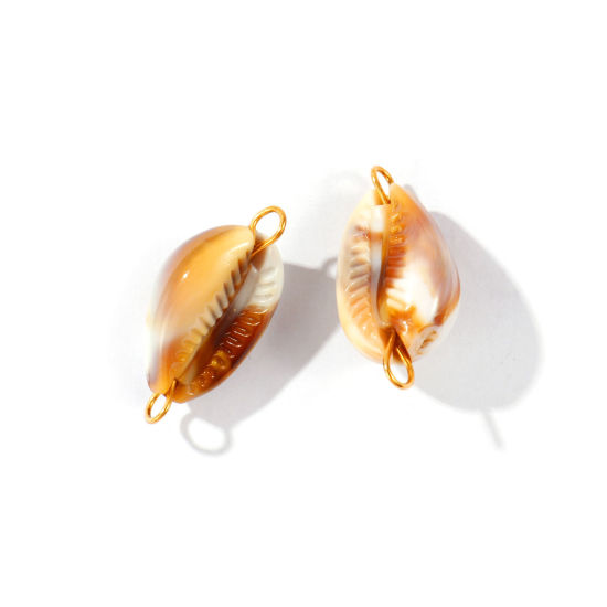 Bild von 2 Stück Natürliche Muschel & Messing Ozean Schmuck Steckverbinder Charms Anhänger Großhandel 18K Vergoldet Zufällig 3D