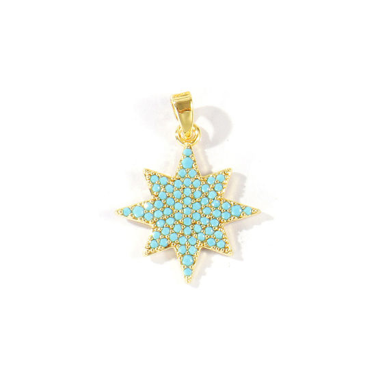 Bild von 2 Stück Messing Galaxis Charm-Anhänger Großhandel 18K Vergoldet Stern Blau Kubischer Zirkon 25mm x 18mm
