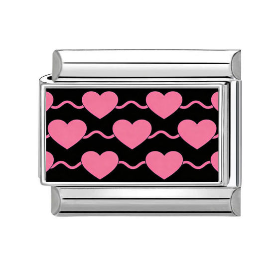 Image de 1 Pièce Maillons de Charme Italiens pour la Fabrication de Bijoux de Montres-Bracelets Modulables à Faire Soi-Même En Gros La Saint Valentin en 304 Acier Inoxydable Argent Mat Rose Rectangle Cœur 10mm x 9mm