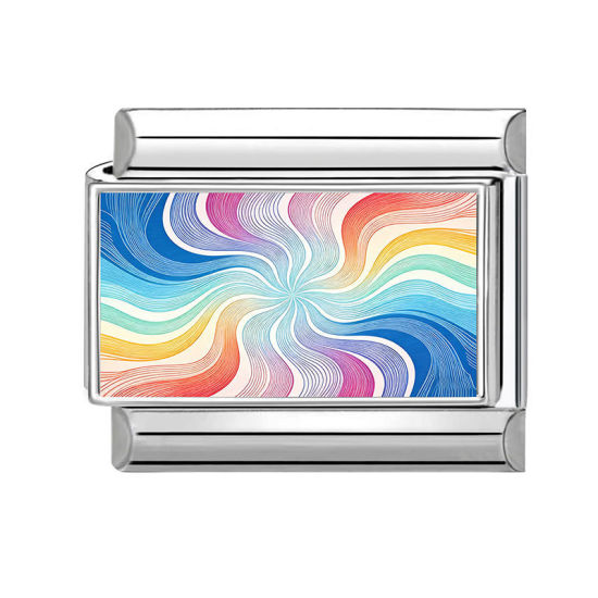Image de 1 Pièce Maillons de Charme Italiens pour la Fabrication de Bijoux de Montres-Bracelets Modulables à Faire Soi-Même En Gros en 304 Acier Inoxydable Argent Mat Multicolore Rectangle 10mm x 9mm