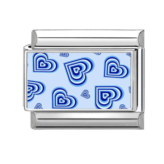 Image de 1 Pièce Maillons de Charme Italiens pour la Fabrication de Bijoux de Montres-Bracelets Modulables à Faire Soi-Même En Gros La Saint Valentin en 304 Acier Inoxydable Argent Mat Bleu Rectangle Cœur 10mm x 9mm