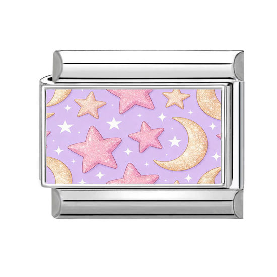 Image de 1 Pièce Maillons de Charme Italiens pour la Fabrication de Bijoux de Montres-Bracelets Modulables à Faire Soi-Même En Gros en 304 Acier Inoxydable Argent Mat Rose Rectangle Lune 10mm x 9mm