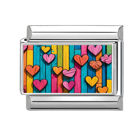 Image de 1 Pièce Maillons de Charme Italiens pour la Fabrication de Bijoux de Montres-Bracelets Modulables à Faire Soi-Même En Gros La Saint Valentin en 304 Acier Inoxydable Argent Mat Multicolore Rectangle Cœur 10mm x 9mm