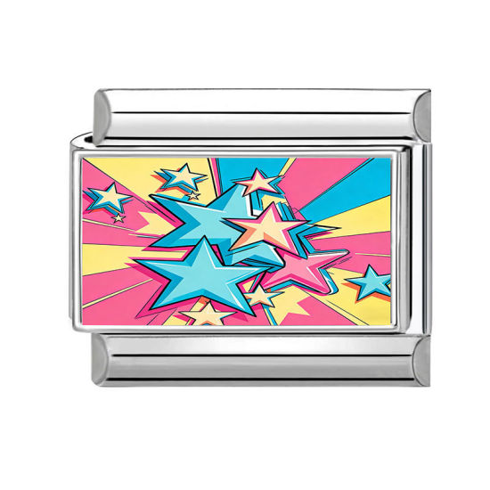 Image de 1 Pièce Maillons de Charme Italiens pour la Fabrication de Bijoux de Montres-Bracelets Modulables à Faire Soi-Même En Gros en 304 Acier Inoxydable Argent Mat Multicolore Rectangle Pentacle 10mm x 9mm