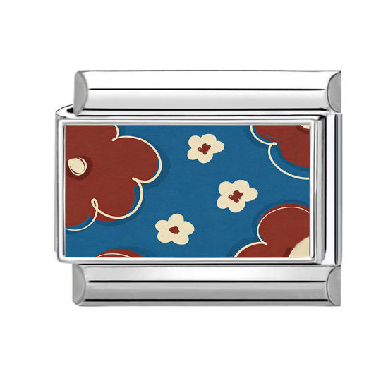 Image de 1 Pièce Maillons de Charme Italiens pour la Fabrication de Bijoux de Montres-Bracelets Modulables à Faire Soi-Même En Gros en 304 Acier Inoxydable Argent Mat Café Rectangle Fleurs 10mm x 9mm