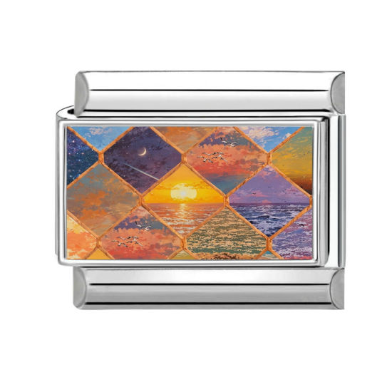 Image de 1 Pièce Maillons de Charme Italiens pour la Fabrication de Bijoux de Montres-Bracelets Modulables à Faire Soi-Même En Gros en 304 Acier Inoxydable Argent Mat Multicolore Rectangle Mer 10mm x 9mm