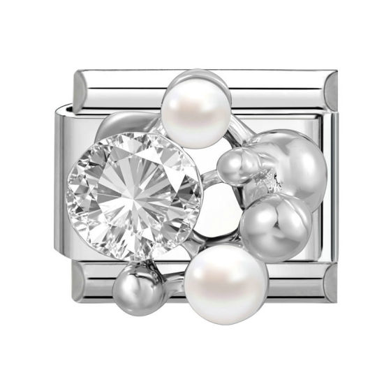 Bild von 1 Stück 304 Edelstahl & Zinklegierung Italienische Charm-Links für die DIY-modulare Armbanduhr-Schmuckherstellung Großhandel Silberfarbe Rechteck Transparent Strass 10mm x 9mm
