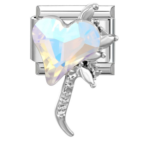 Bild von 1 Stück 304 Edelstahl & Zinklegierung Valentinstag Italienische Charm-Links für die DIY-modulare Armbanduhr-Schmuckherstellung Großhandel Silberfarbe Rechteck Herz 10mm x 9mm