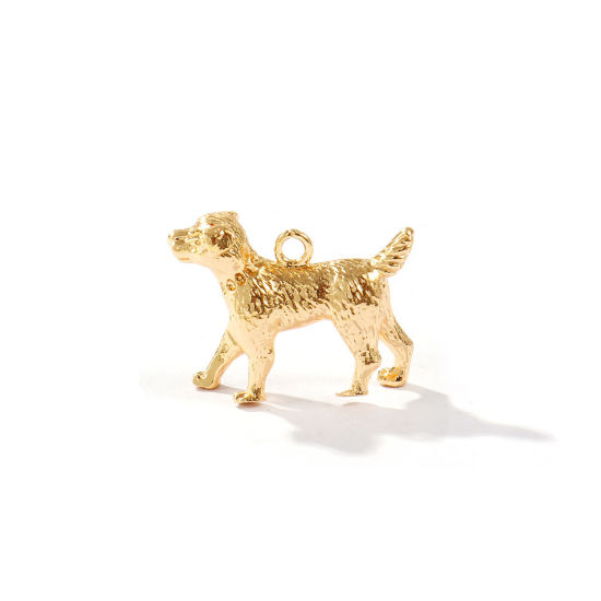 2 個 エコフレンドリー 真鍮 チャーム 卸売り 18Kリアルゴールドメッキ 犬 3D 21mm x 6mm、 の画像