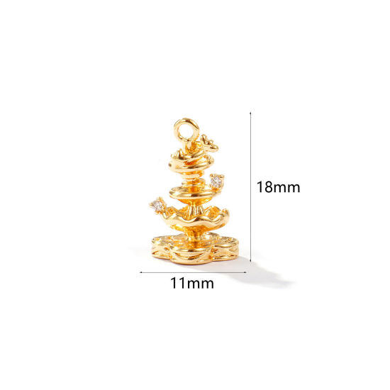 2 個 エコフレンドリー 真鍮 チャーム 卸売り 18Kリアルゴールドメッキ デザートスタンド 3D 18mm x 11mm、 の画像