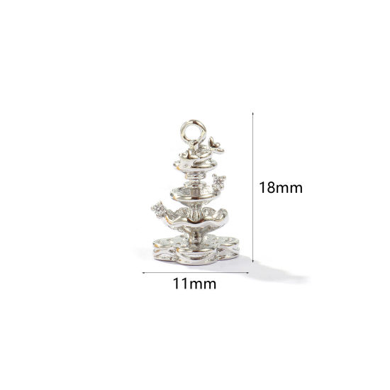2 個 エコフレンドリー 真鍮 チャーム 卸売り リアルプラチナメッキ デザートスタンド 3D 18mm x 11mm、 の画像