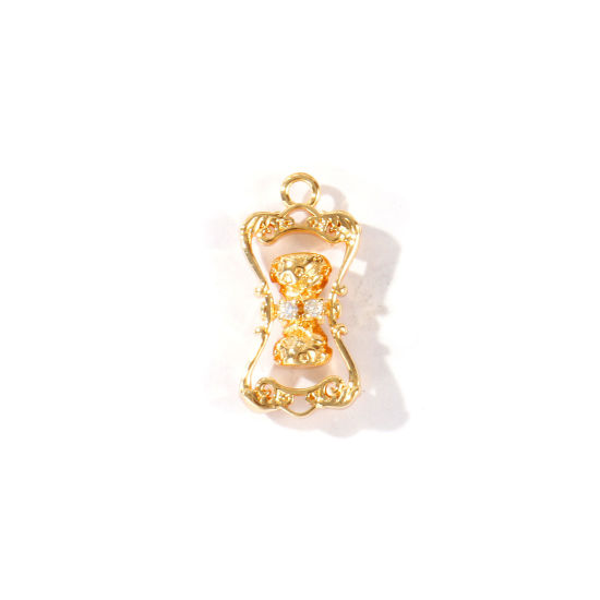 2 個 エコフレンドリー 真鍮 チャーム 卸売り 18Kリアルゴールドメッキ 砂時計 3D 20mm x 10mm、 の画像