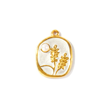 Immagine di 2 Pz PVD Ecologica Impermeabile Anti-Ossidante Ipoallergenico 304 Acciaio Inossidabile Ciondoli All'Ingrosso 18K Vero Oro Placcato Bianco Fiore Perla Imitato Acrilico 26mm x 20mm