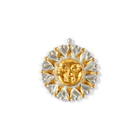 Immagine di 2 Pz PVD Ecologica Impermeabile Anti-Ossidante Ipoallergenico 304 Acciaio Inossidabile Galassia Ciondoli All'Ingrosso 18K Vero Oro Placcato & Tono Argento Tondo Sole Doppio Colore 27.5mm x 25mm