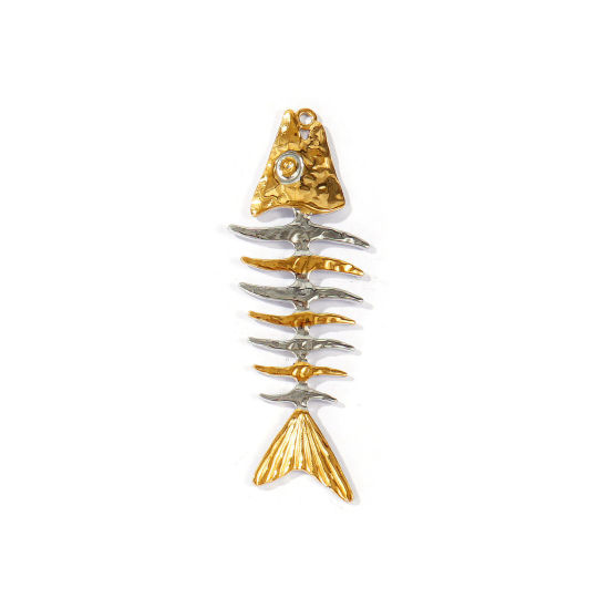 Bild von 2 Stück Umweltfreundliche PVD Wasserdicht Anlaufgeschützt Hypoallergen 304 Edelstahl Ozean Schmuck Anhänger Großhandel 18K Echtgold plattiert & Silberton Fisch Mixefarbe 6.8cm x 2.4cm