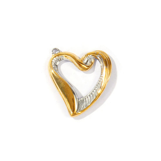 Bild von 2 Stück Umweltfreundliche PVD Wasserdicht Anlaufgeschützt Hypoallergen 304 Edelstahl Valentinstag Charms Großhandel 18K Echtgold plattiert & Silberton Herz Mixefarbe 28.5mm x 26mm
