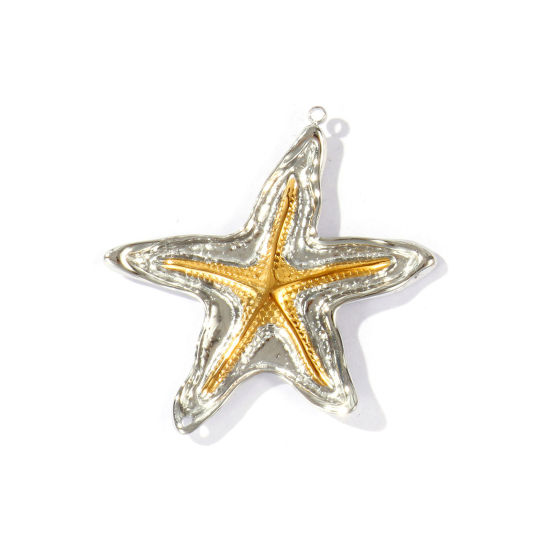 Bild von 2 Stück Umweltfreundliche PVD Wasserdicht Anlaufgeschützt Hypoallergen 304 Edelstahl Ozean Schmuck Anhänger Großhandel 18K Echtgold plattiert & Silberton Seesterne Mixefarbe 4.9cm x 4.7cm