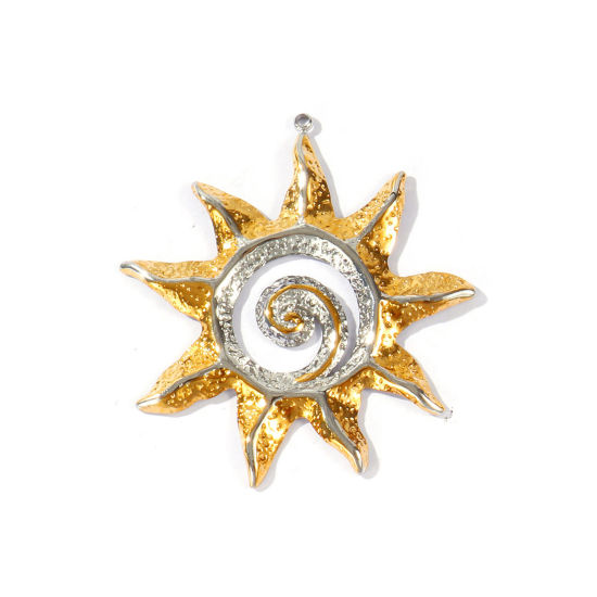 Bild von 2 Stück Umweltfreundliche PVD Wasserdicht Anlaufgeschützt Hypoallergen 304 Edelstahl Galaxis Anhänger Großhandel 18K Echtgold plattiert & Silberton Sonne Mixefarbe 5.5cm x 5cm