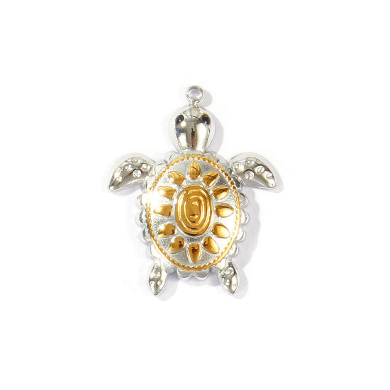 Bild von 2 Stück Umweltfreundliche PVD Wasserdicht Anlaufgeschützt Hypoallergen 304 Edelstahl Ozean Schmuck Anhänger Großhandel 18K Echtgold plattiert & Silberton Schildkroete Mixefarbe 3.2cm x 2.6cm