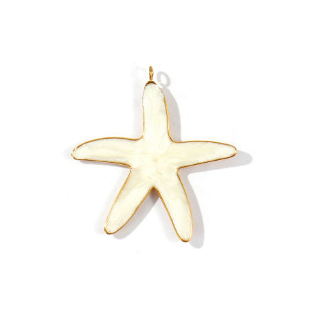 Immagine di 1 Pz PVD Ecologica Impermeabile Anti-Ossidante Ipoallergenico 304 Acciaio Inossidabile Gioielli Oceanici Ciondoli Pendenti All'Ingrosso 18K Vero Oro Placcato Bianco Smalto Stella di Mare Madreperla 4.1cm x 3.9cm