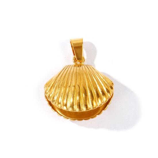 Picture of 1 Piece Eco-friendly PVD Waterproof Anti-Tarnish Hypoallergenic 304 Stainless Steel Charms Wholesale 18K Real Gold Plated White Shell Acrylic Imitation Pearl 28mm x 22mm