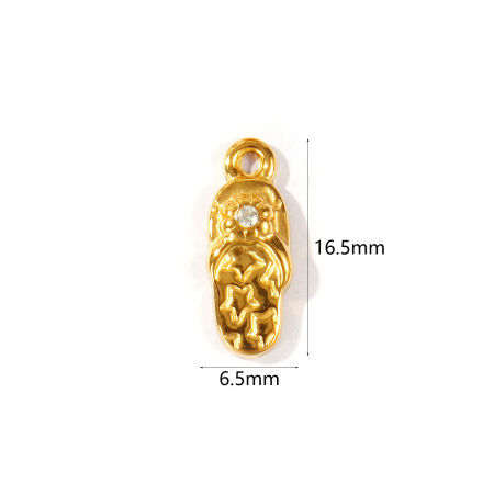 Immagine di 2 Pz PVD Ecologica Impermeabile Anti-Ossidante Ipoallergenico 304 Acciaio Inossidabile Abiti Ciondoli All'Ingrosso 18K Vero Oro Placcato Infradito Trasparente Strass 16.5mm x 6.5mm