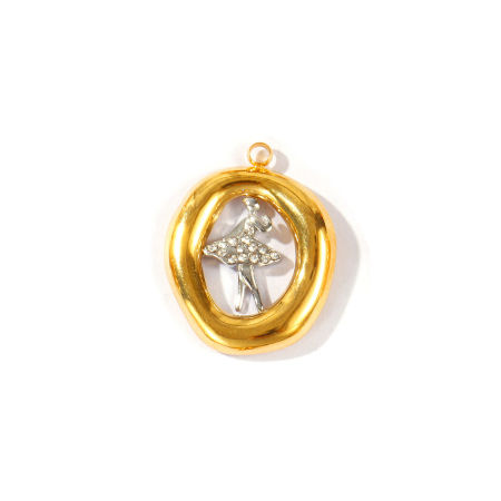 Immagine di 2 Pz PVD Ecologica Impermeabile Anti-Ossidante Ipoallergenico 304 Acciaio Inossidabile Ciondoli All'Ingrosso 18K Vero Oro Placcato Ragazza Doppio Colore Trasparente Strass 20.5mm x 16mm