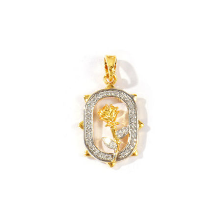 Immagine di 2 Pz Ottone San Valentino Ciondoli Pendenti All'Ingrosso Placcato Oro 18K & Platino Placcato Doppio Colore Ovale Rosa Micro Spianare Trasparente Cubic Zirconiae 24mm x 14mm