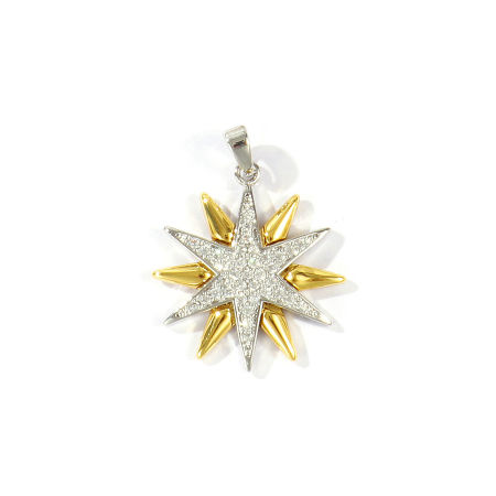 Immagine di 2 Pz Ottone Galassia Ciondoli Pendenti All'Ingrosso Placcato Oro 18K & Platino Placcato Doppio Colore Sole Micro Spianare Trasparente Cubic Zirconiae 29mm x 22mm