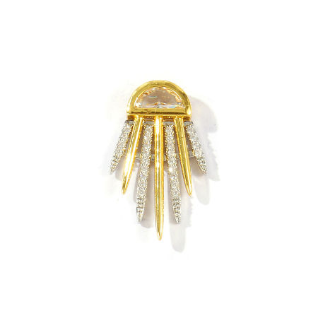 Immagine di 2 Pz Ottone Ciondoli Pendenti All'Ingrosso Placcato Oro 18K & Platino Placcato Doppio Colore Mezzo Tondo Raggi del Sole Micro Spianare Trasparente Cubic Zirconiae 3cm x 1.8cm