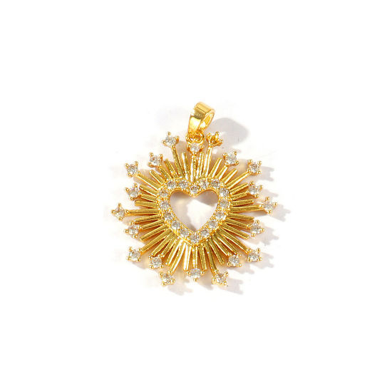 Bild von 2 Stück Messing Religiös Charm-Anhänger Großhandel 18K Vergoldet Ex Voto Herz Micro Pave Klar Kubischer Zirkon 29mm x 25mm