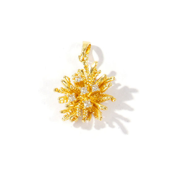 Bild von 2 Stück Messing Charm-Anhänger Großhandel 18K Vergoldet Feuerwerk Micro Pave Klar Kubischer Zirkon 27mm x 19mm