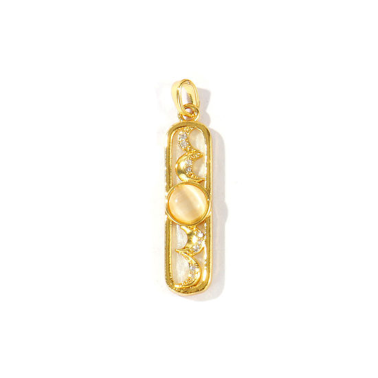 Bild von 2 Stück Messing Galaxis Anhänger Großhandel 18K Vergoldet Rechteck Imitierte Katzenauge 3.6cm x 0.8cm