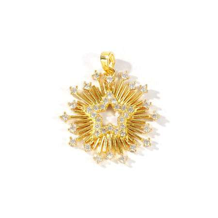 Imagen de 2 Unidades Latón Galaxia Colgantes Al Por Mayor Chapado en Oro de 18K Estrellas de cinco puntos Micro Pave Claro Circón Artificial 3cm x 2.6cm