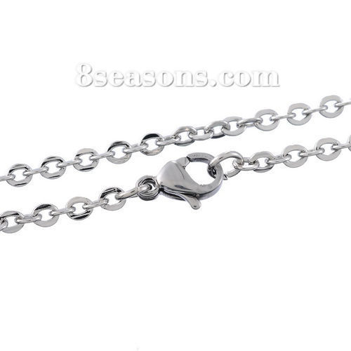 Picture of 304 Stainless Steel Jewelry Link Cable Chain Necklace Silver Tone 60cm(23 5/8") long, Chain Size: 3x2.5mm(1/8"x1/8"), 1 Piece