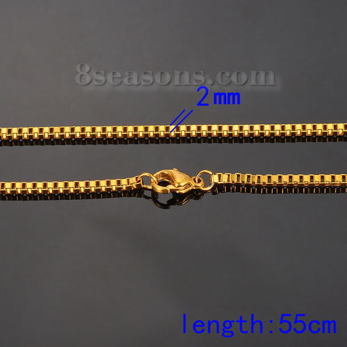 304ステンレス鋼 ネックレス 金メッキ ボックスチェーン 55.0cm長さ、 1 本 の画像
