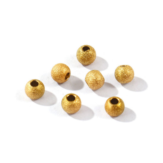 Picture of 20 PCs Eco-friendly PVD 304 Stainless Steel Beads For DIY Jewelry Making Wholesale 18K Gold Plated Round Sparkledust 4mm Dia., Hole: Approx 1.4mm
