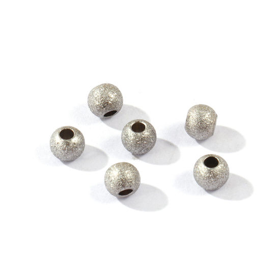 Picture of 20 PCs Eco-friendly 304 Stainless Steel Beads For DIY Jewelry Making Wholesale Silver Tone Round Sparkledust 4mm Dia., Hole: Approx 1.4mm