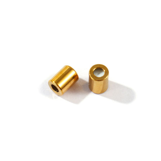 Picture of 10 PCs Eco-friendly PVD 304 Stainless Steel Adjustable Silicone Slider Stopper Beads Wholesale 18K Gold Plated Cylinder 5mm x 4mm