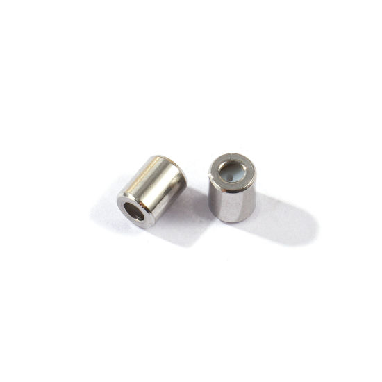 Picture of 10 PCs Eco-friendly 304 Stainless Steel Adjustable Silicone Slider Stopper Beads Wholesale Silver Tone Cylinder 5mm x 4mm