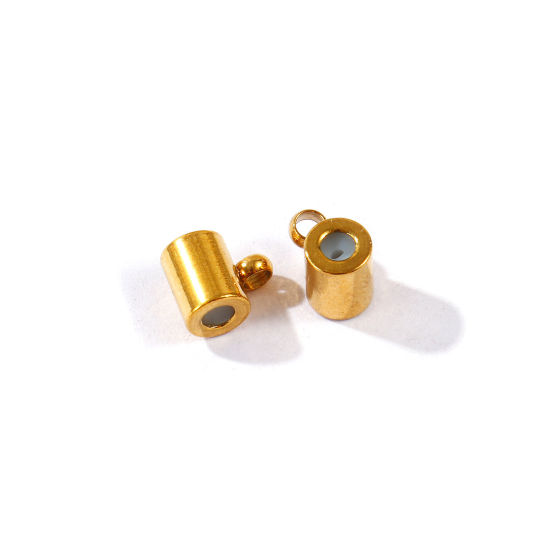 Picture of 10 PCs Eco-friendly PVD 304 Stainless Steel Adjustable Silicone Slider Stopper Beads Wholesale 18K Gold Plated Cylinder With Loop 6mm x 5mm