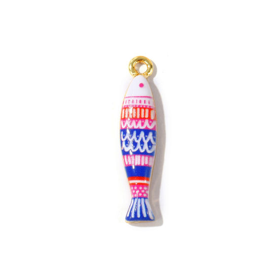 Bild von 2 Stück Umweltfreundlich Messing Ozean Schmuck Anhänger Großhandel 18K Echtgold plattiert Bunt Fisch Gedruckt 3.3cm x 0.7cm