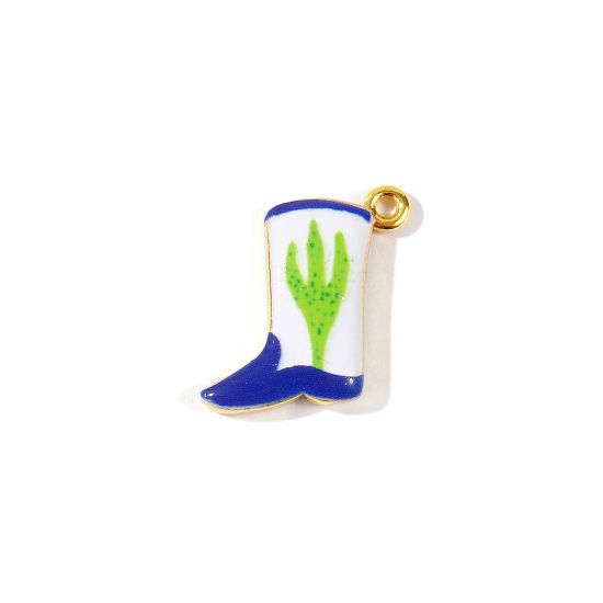 2 個 エコフレンドリー 真鍮 ウエストカウボーイ チャーム 卸売り 18Kリアルゴールドメッキ 多色 ブーツ サボテン 印刷された 19mm x 18mm、 の画像