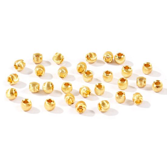 Imagen de 20 Unidades Respetuoso del Medio Ambiente Latón Cuentas Para Hacer Joyas De Bricolaje Al Por Mayor 18K Oro Real Chapado Ronda Grabado 3mm Diámetro, Agujero: Aprox 1mm