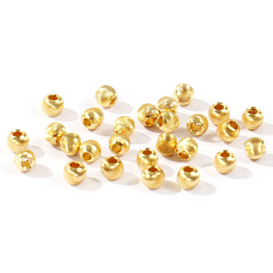 Imagen de 20 Unidades Respetuoso del Medio Ambiente Latón Cuentas Para Hacer Joyas De Bricolaje Al Por Mayor 18K Oro Real Chapado Ronda Grabado 4mm Diámetro, Agujero: Aprox 1.4mm