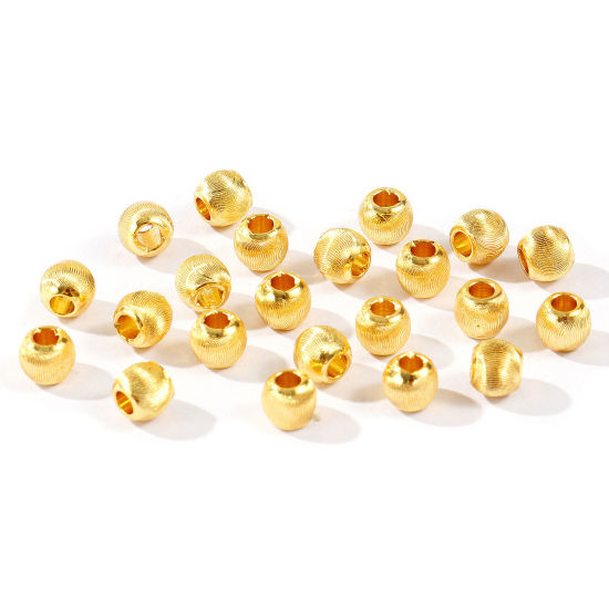 Imagen de 20 Unidades Respetuoso del Medio Ambiente Latón Cuentas Para Hacer Joyas De Bricolaje Al Por Mayor 18K Oro Real Chapado Ronda Grabado 5mm Diámetro, Agujero: Aprox 1.8mm
