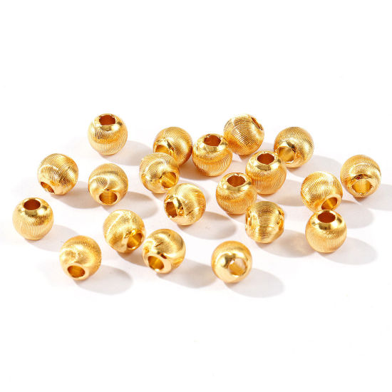 Imagen de 20 Unidades Respetuoso del Medio Ambiente Latón Cuentas Para Hacer Joyas De Bricolaje Al Por Mayor 18K Oro Real Chapado Ronda Grabado 6mm Diámetro, Agujero: Aprox 2mm