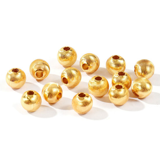 Imagen de 20 Unidades Respetuoso del Medio Ambiente Latón Cuentas Para Hacer Joyas De Bricolaje Al Por Mayor 18K Oro Real Chapado Ronda Grabado 8mm Diámetro, Agujero: Aprox 2.4mm
